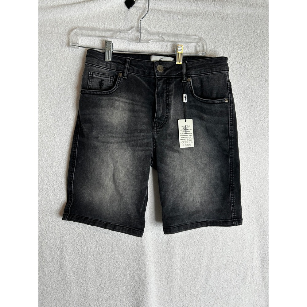 Father Sons Mens Black Washed Denim Shorts Size 32 Slim Fit FSH139 NWT